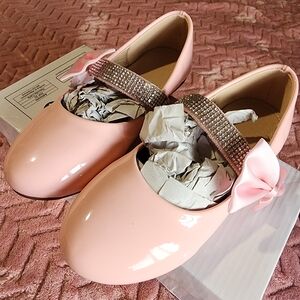 Pink Kids Shoes with Bow and Rhinestone Strap